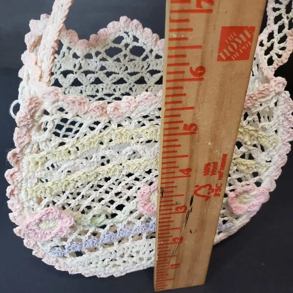Vintage Crochet Pastel Delicate Lace Easter Starched Basket NEED Repairing